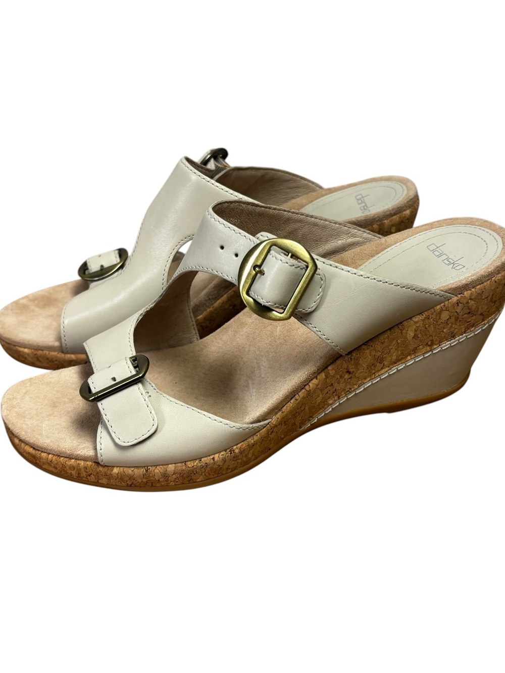 Dansko Carla Leather & Cork Wedge Heels Buckle Slide Sandals size US 11.5 EU 42